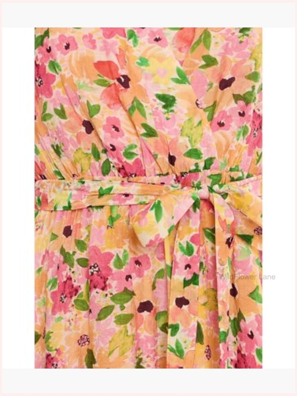 Wrap Front Short Sleeve Midi Dress, Floral Print, V-Neck, A-Line - Picture 5 of 5
